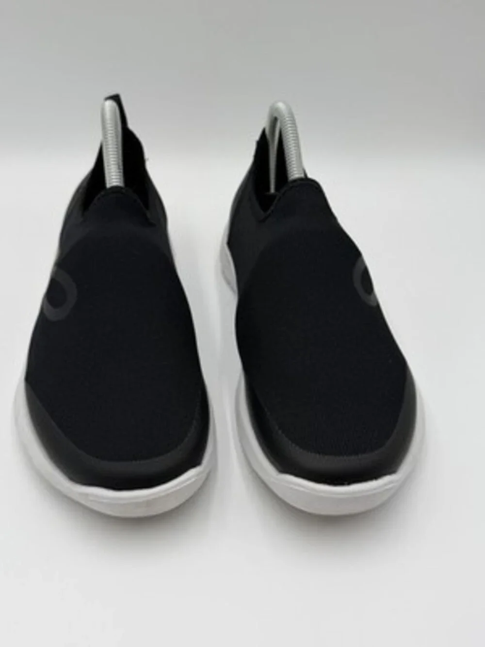 OOFOS Black Slip-On Knit Sneakers with White Sole